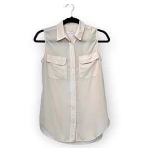 Equipment 100% Silk White Button Down Tank, Extra Small